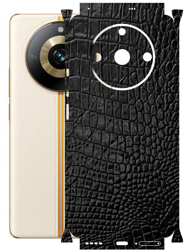 REALME 11 PRO Plus - Mobile Back Skin Sticker - Lamination - Rear Screen Guard Protector Film Wrap (Coverage - Back+Camera+Sides) (Design - Black Crocodile)-image-49