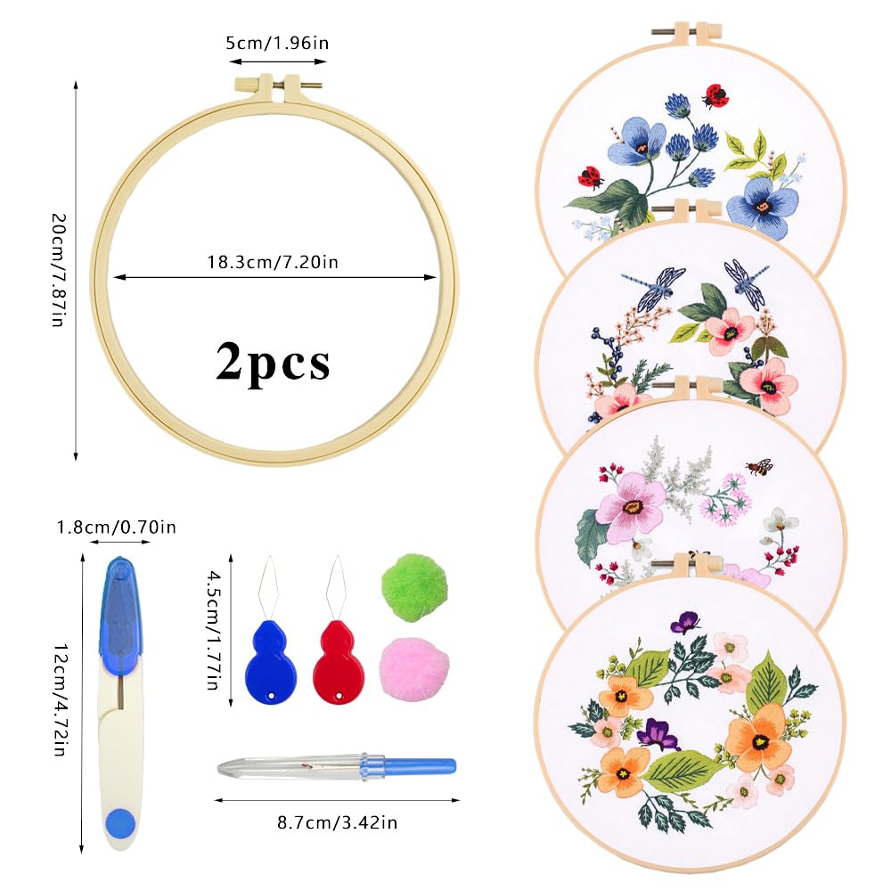 Kit Ricamo Per Principianti - 4 Motivi Floreali Con Telai E Fili - Foto 11