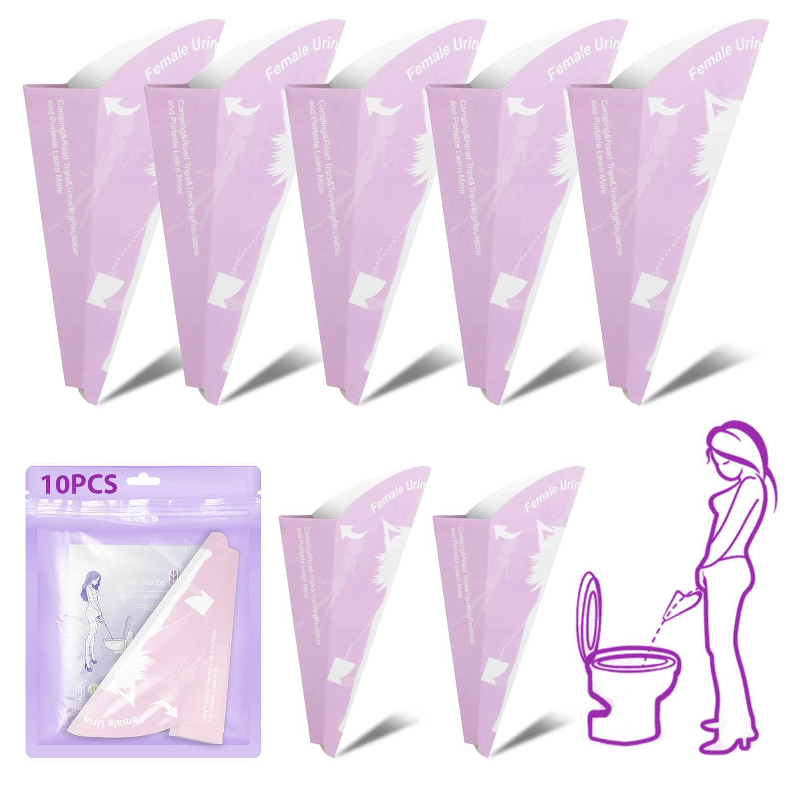 OFFCUP Urinoir Jetable Femme, Urinoir en Papier Pliable, Entonnoir pour Pipi Debout, Propre et Hygiénique Portable Urinoir Femme pour Camping Grossesse Voyage Randonnée Longs Trajets