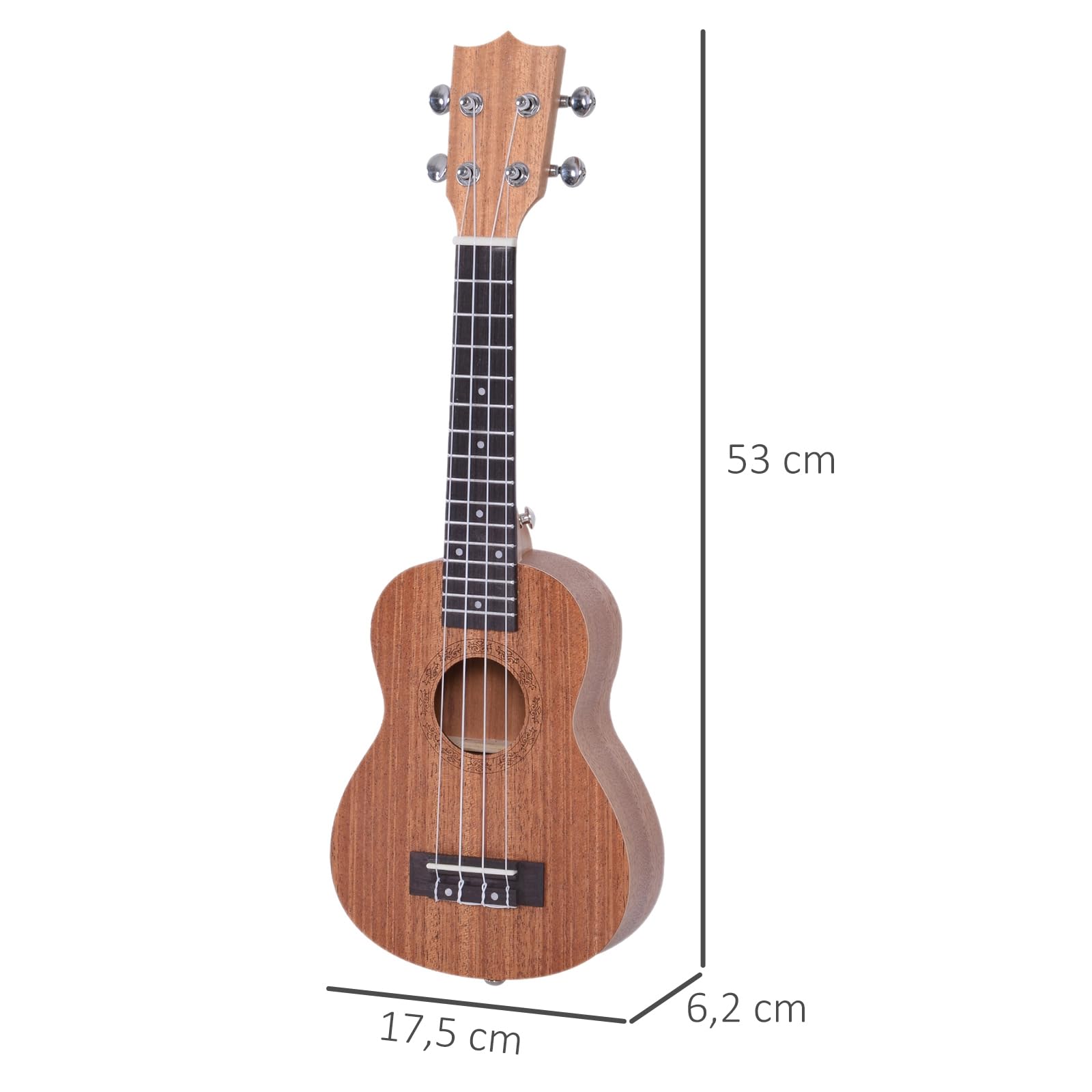 HOMCOM Ukelele 21 Pulgada Ukelele Soprano de Iniciación para Principiantes Ukelele Concierto Hawaiian Cuerdas Aquila de Nylon Material Madera 53x17,5x6,2 cm