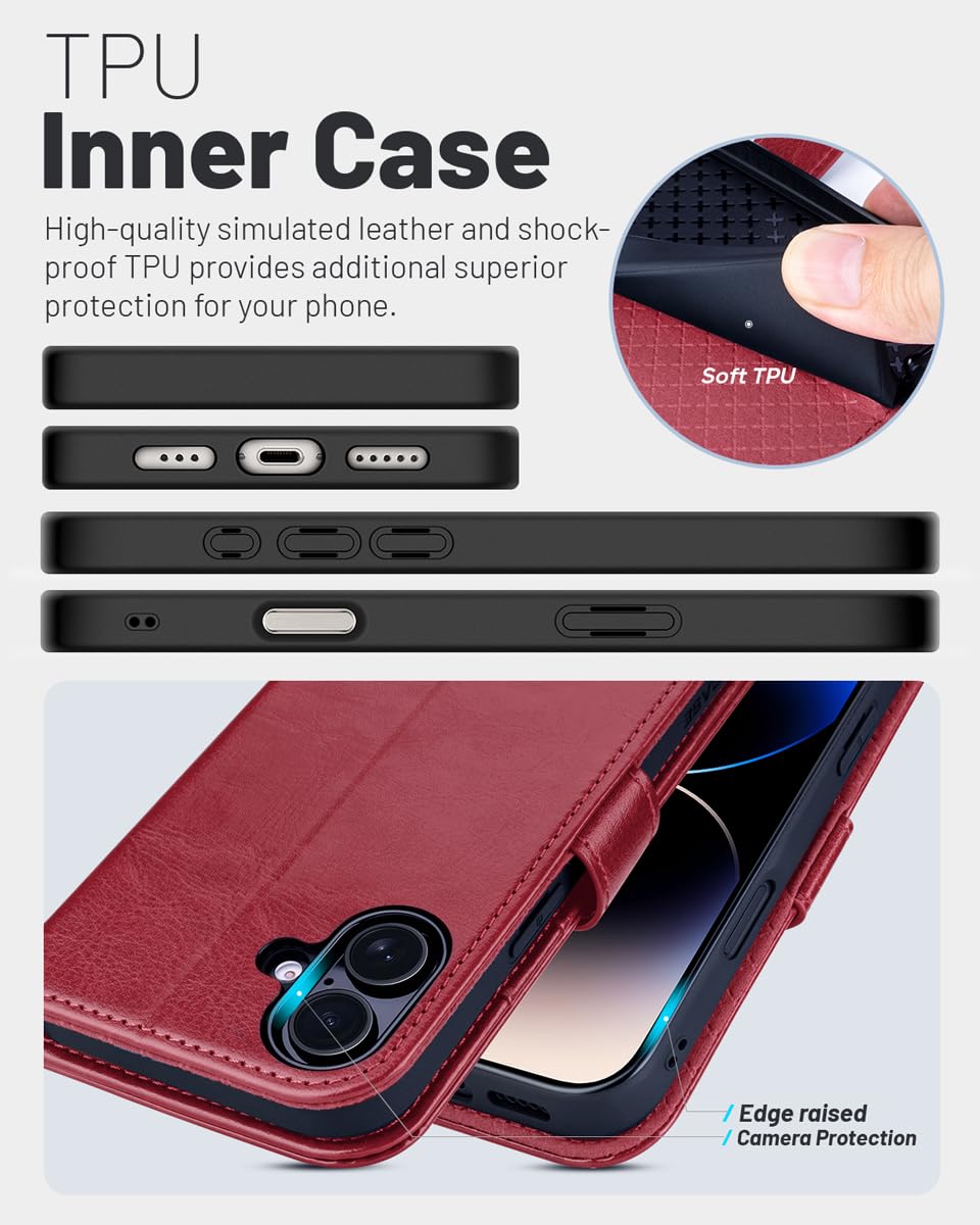OCASE Custodia Portafoglio In Pelle PU Per IPhone 17 (2025) – Con 3 Tasche Per Carte, Blocco RFID, Supporto E Protezione Antiurto – Diamanté Nero - 2