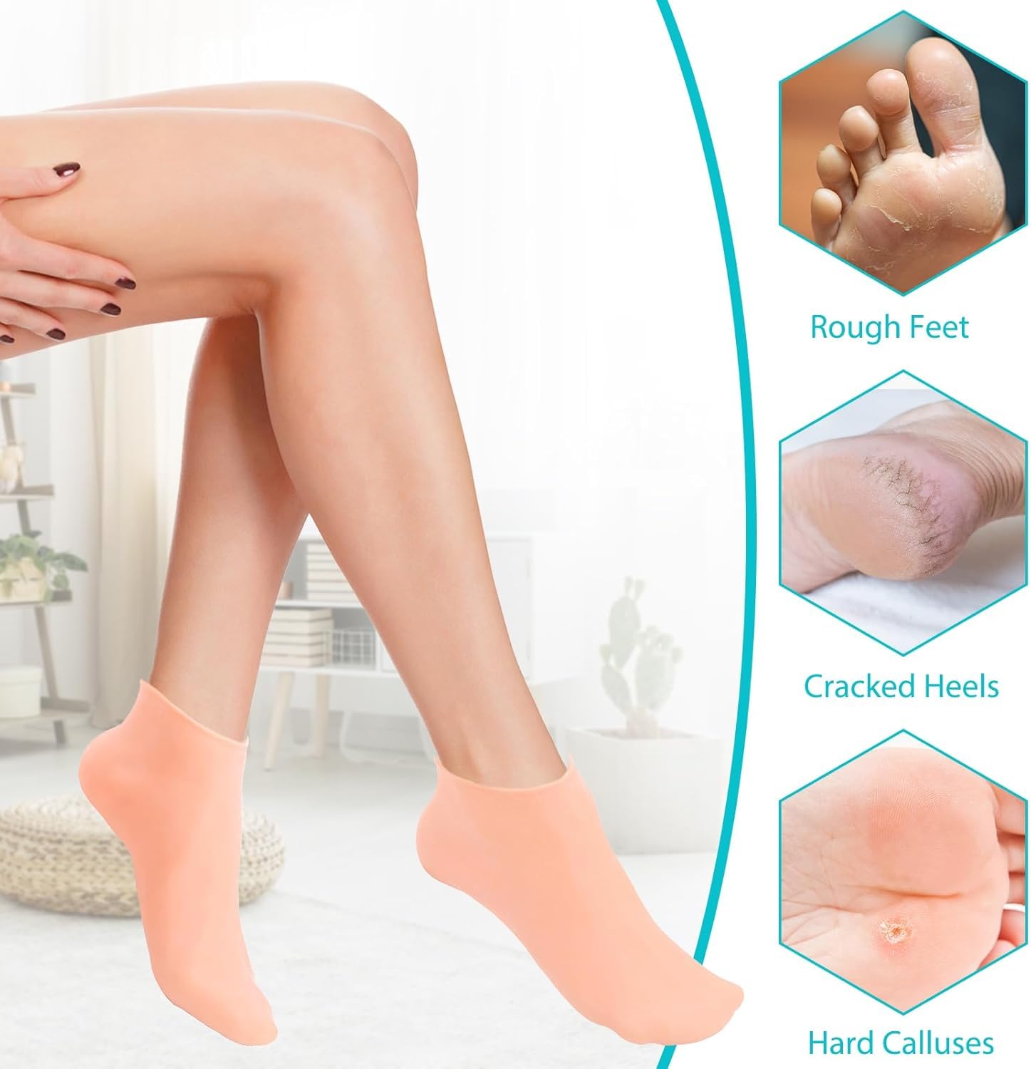 3 pary skarpet nawilżających, silikonowe skarpetki na stopy, silikonowe skarpetki do pedicure, popękane i suche żelowe skarpety, peeling do naprawy suchych stóp