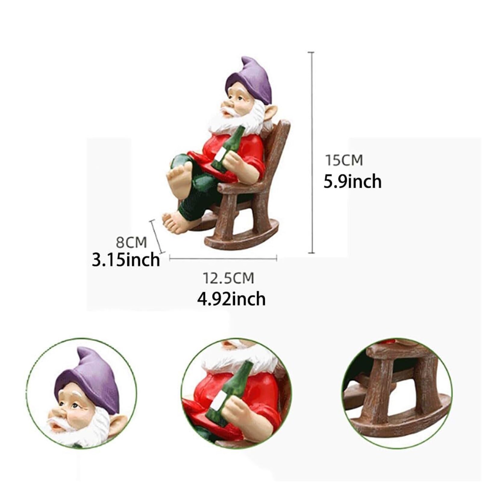 Décoration de Jardin Statue de GNOME Jardin Amusante, Chaise à Bascule, Figurine, Cadeaux décoratifs Statue d'extérieur