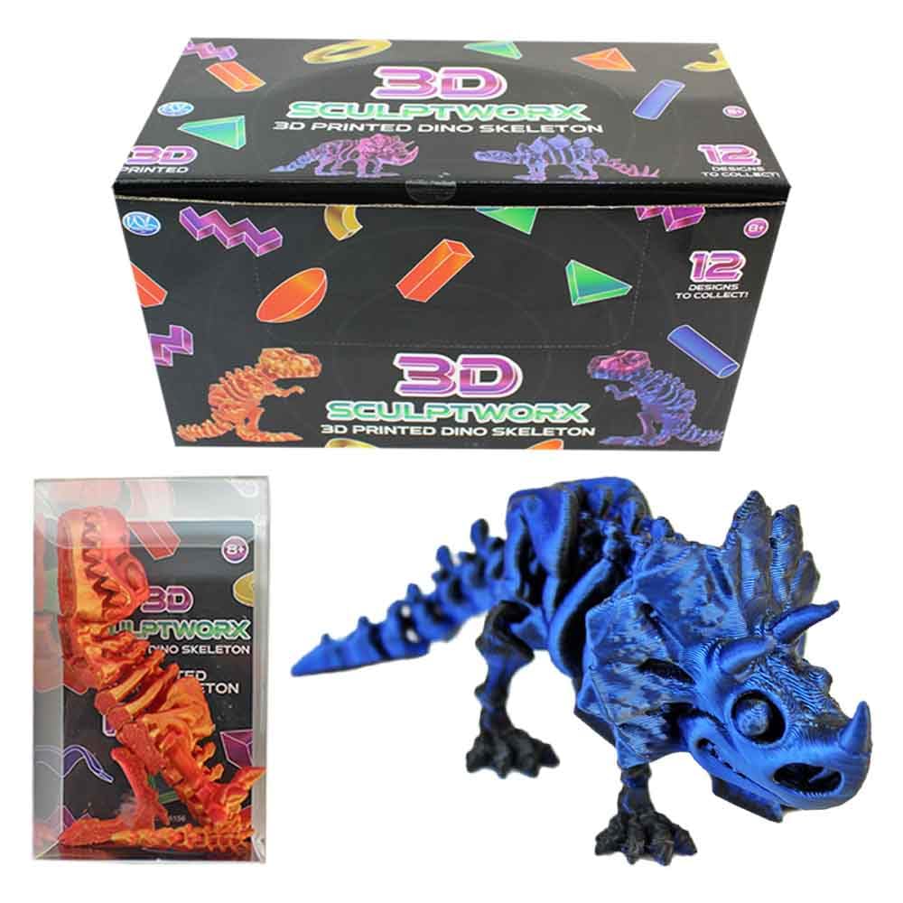 BEMIRO 3D Sculptworx 3D-Gedruckte Dino-Skelett Figuren, 36er Display, 12 Verschiedene Motive, ca. 11 cm, bewegliche Gelenke