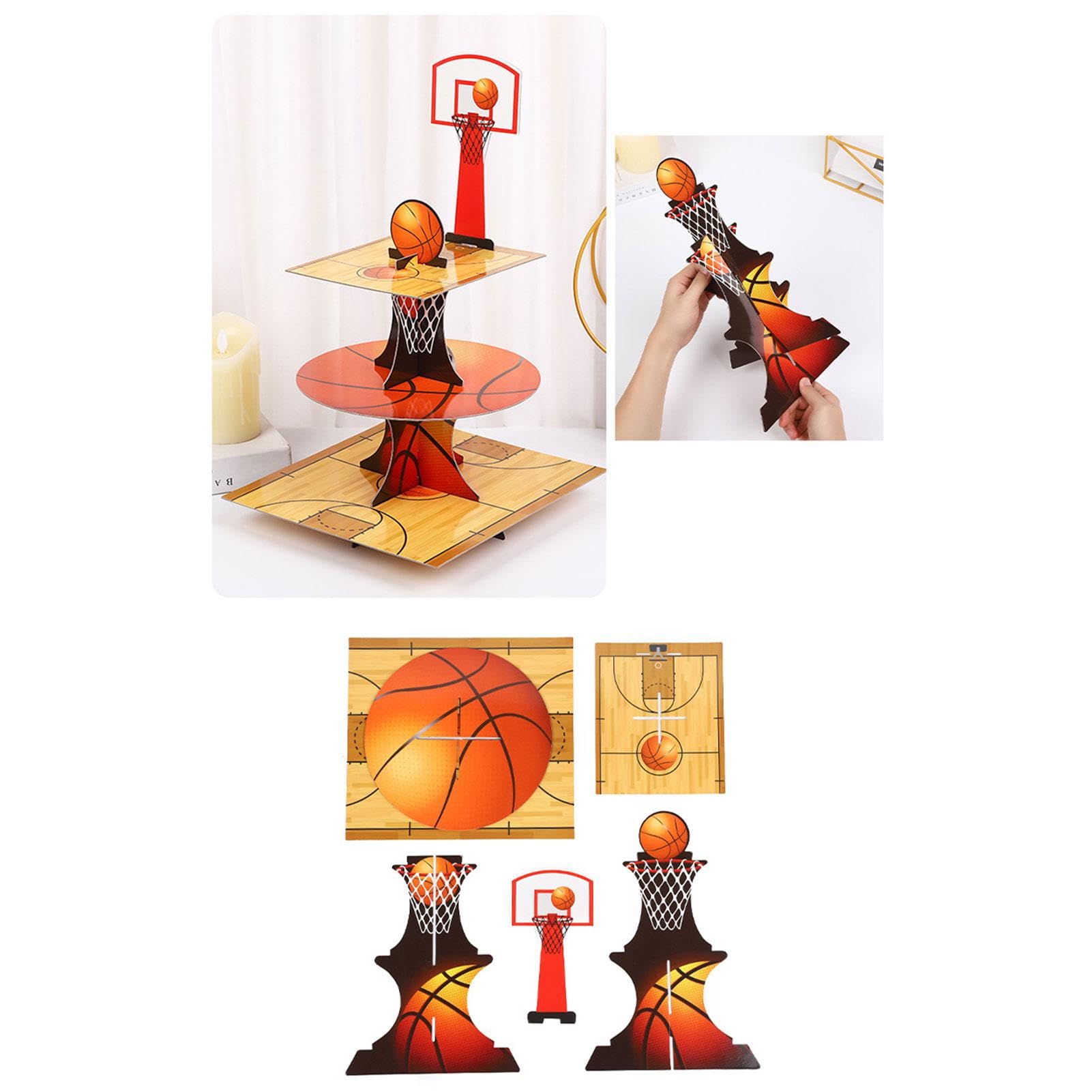Alzata per cupcake a 3 livelli, a tema pallacanestro, espositore per dessert e dessert, antiscivolo, decorazione a tema basket per bambini