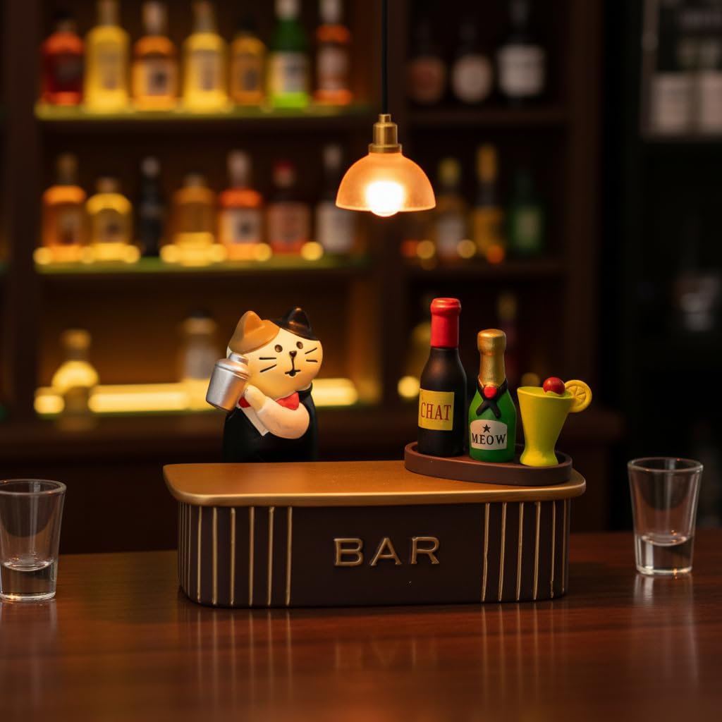 Śmieszne miniaturowe figurki barmana kota z barmanem koktajlowym do akcesoriów biurowych, wyjątkowy prezent dla kota dla miłośników kotów (zestaw barowy)