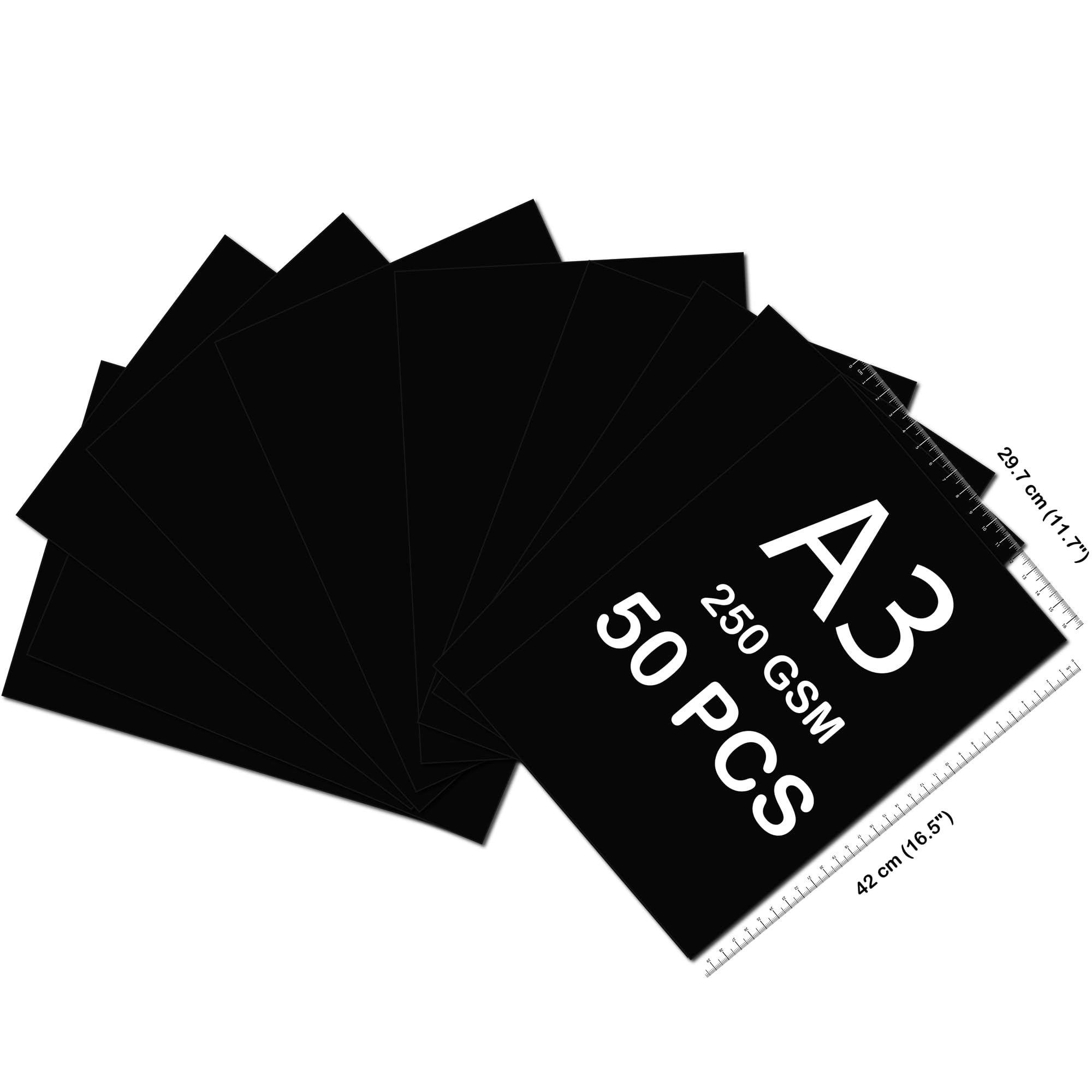 Premium Heavyweight Black Cardstock Construction Paper - A3 (420x297mm), Thick 250GSM, 50 Sheets - for Painting, Coloring, Drawing, School Project, Decoration, Arts & Crafts & Origami