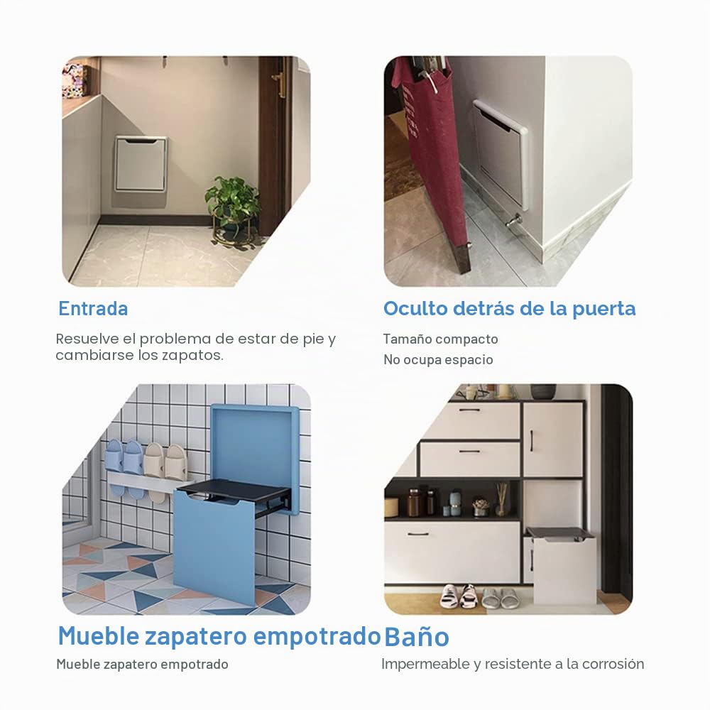 Hoconnie Taburete Plegable de Pared Silla para Cambiarse Los Zapatos Taburete Invisible de Pared Multifunción Ahorro de Espacio 150 kg (Champán)