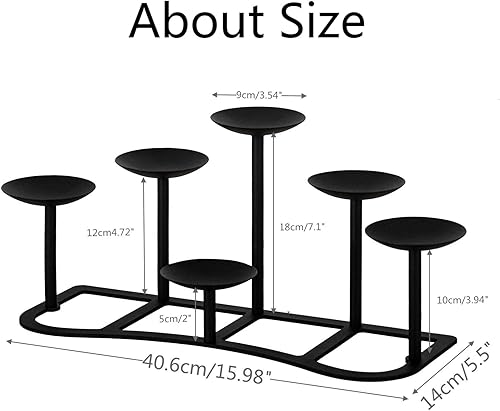 Miniatura 5 de Portavelas de candelabro de 6 chimeneas para velas sin llama o de cera  Soporte de exhibición de velas de rama negra mate para centros de mesa,