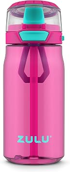 Zulu Kids Flex 16oz Tritan Plastic Water Bottle with Silicone Spout, Leak-Proof Locking Flip Lid and Soft Touch Carry Loop for School Backpack, Lunchbox, and Outdoor Sports, Pink