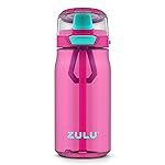 ZULU Kids Flex 16oz Tritan Plastic Water Bottle with Silicone Spout, Leak-Proof Locking Flip Lid and Soft Touch Carry Loop for School Backpack, Lunchbox, and Outdoor Sports, Pink