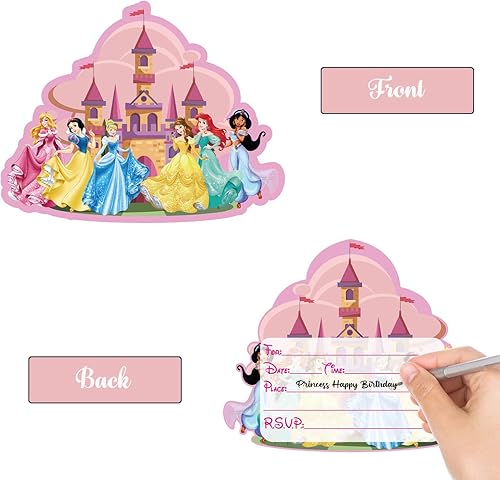 Miniatura 3 de GOGOPARTY 20 tarjetas de invitación de princesa, tarjetas de invitación para fiesta de cumpleaños de princesa con etiquetas adhesivas, 20