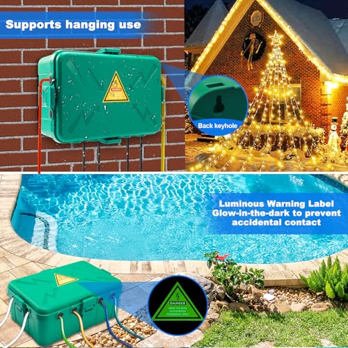 Image of Hrensaw Large Outdoor Electrical Box(12.5x8.5x5inch),IP54 Waterproof Outdoor Outlet Covers,Weatherproof Extension Cord Covers Protect Outlet,Plug,Timer,Power Strip,Holiday Light,Green