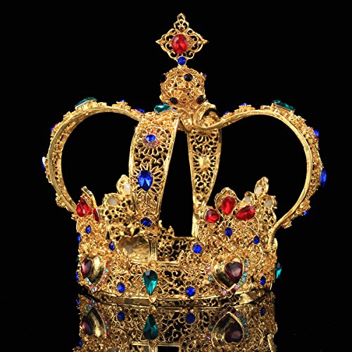 FUMUD Height 5.5'' Luxury Vintage Gold Wedding Crown Alloy Bridal Tiara Baroque Queen King Crown (1#) (Multicolor)