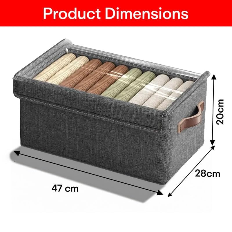 Image of Barebeauty 26L Foldable Clothes Organizer For Wardrobe, Blanket Storage Box, Cloth and Dress Organiser Metal Frame Basket Bag with Lid, Carry Handles for Bedding, Closet Organizers (Pack of 1)