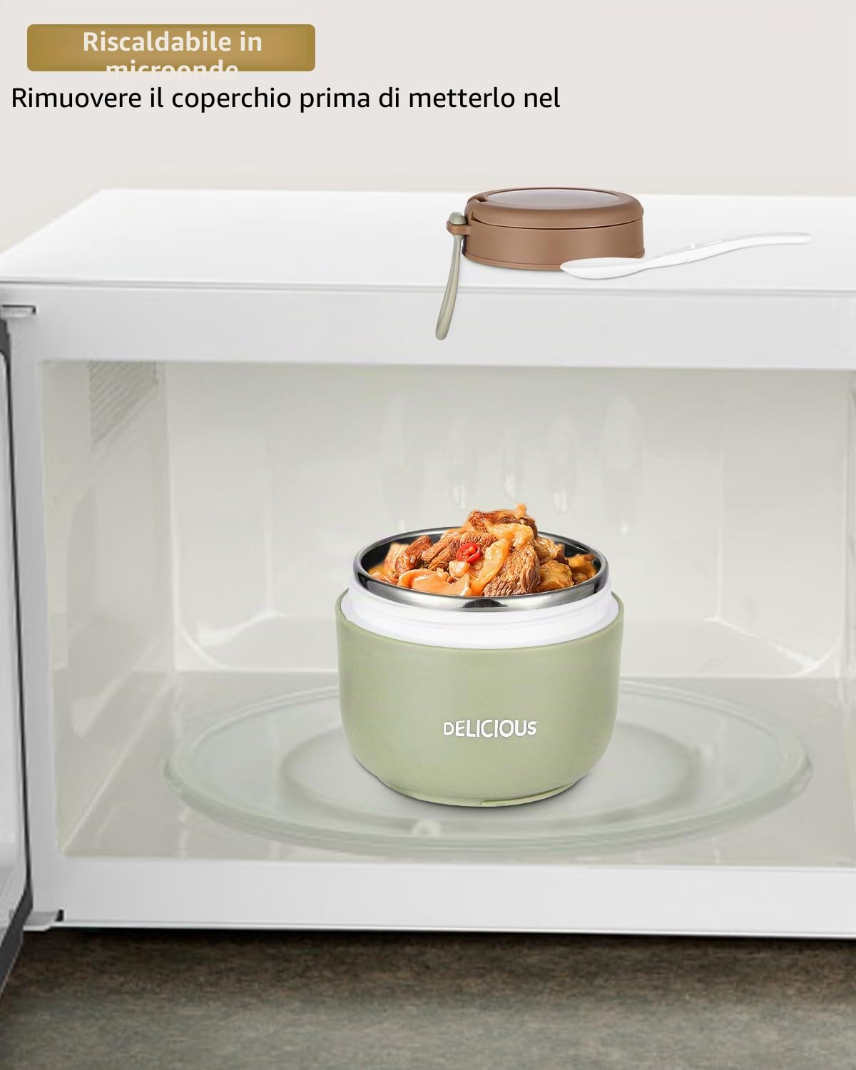 Tazza per Cereali, tazza per yogurt, con cucchiaio, contenitore per alimenti da 300+430 ml per muesli, yogurt, pappe, porridge, avena notturna, gelati e zuppe (verde)