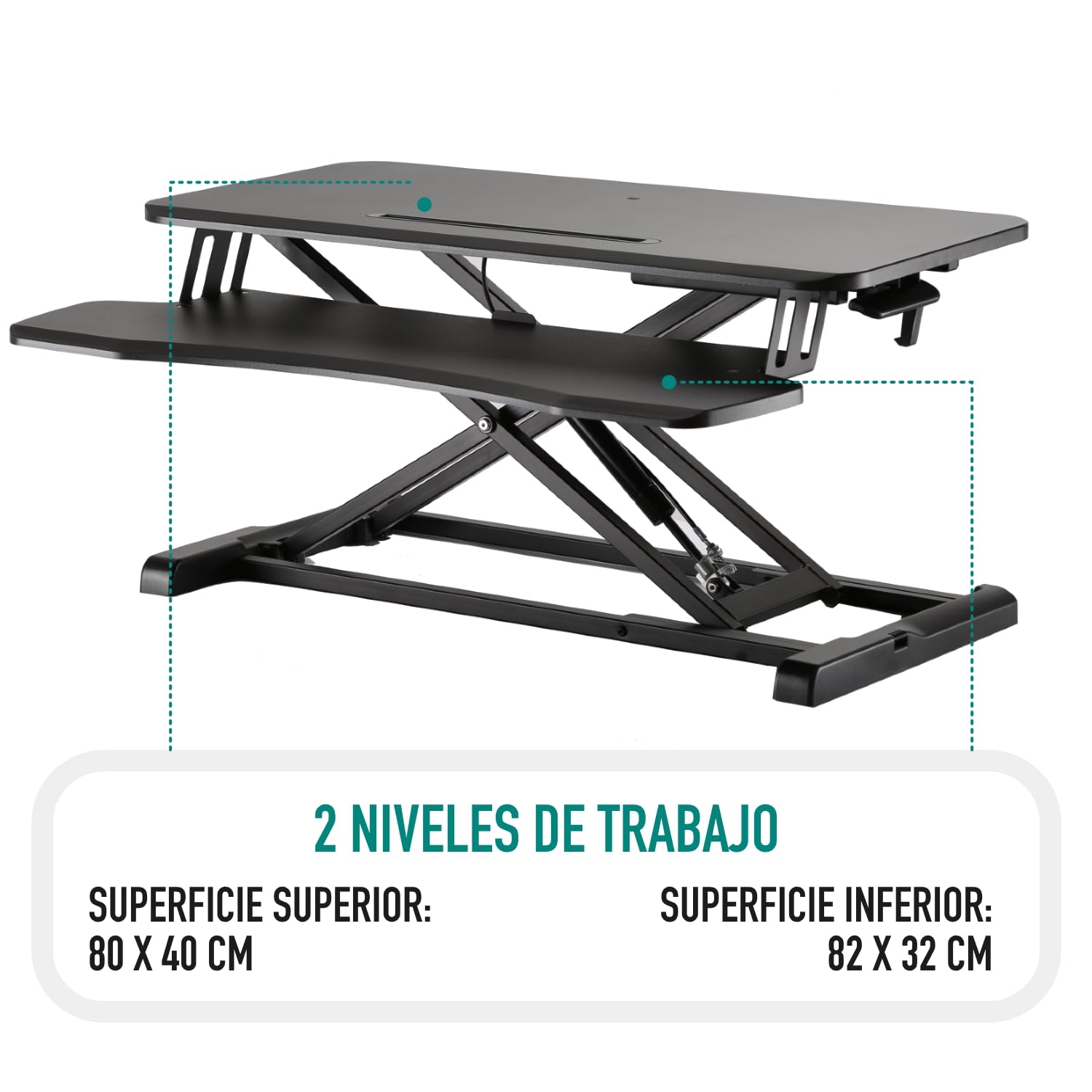 Ewent EW1545 Estación de Trabajo con Altura Ajustable y Bandeja de Teclado