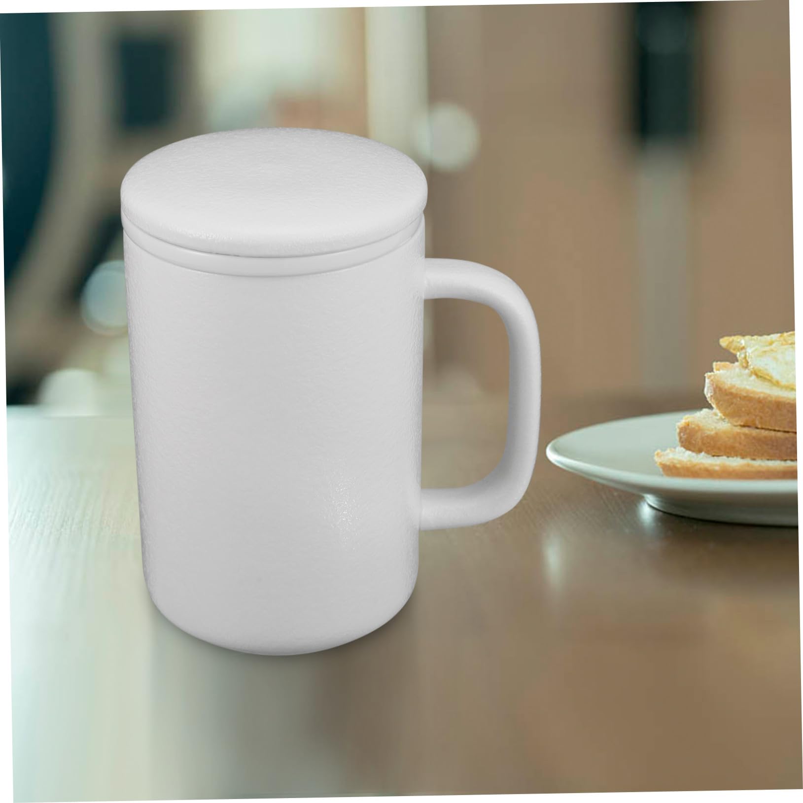 Keramiktasse 400ml mit Deckel und Teesieb, Weiß, Schlicht