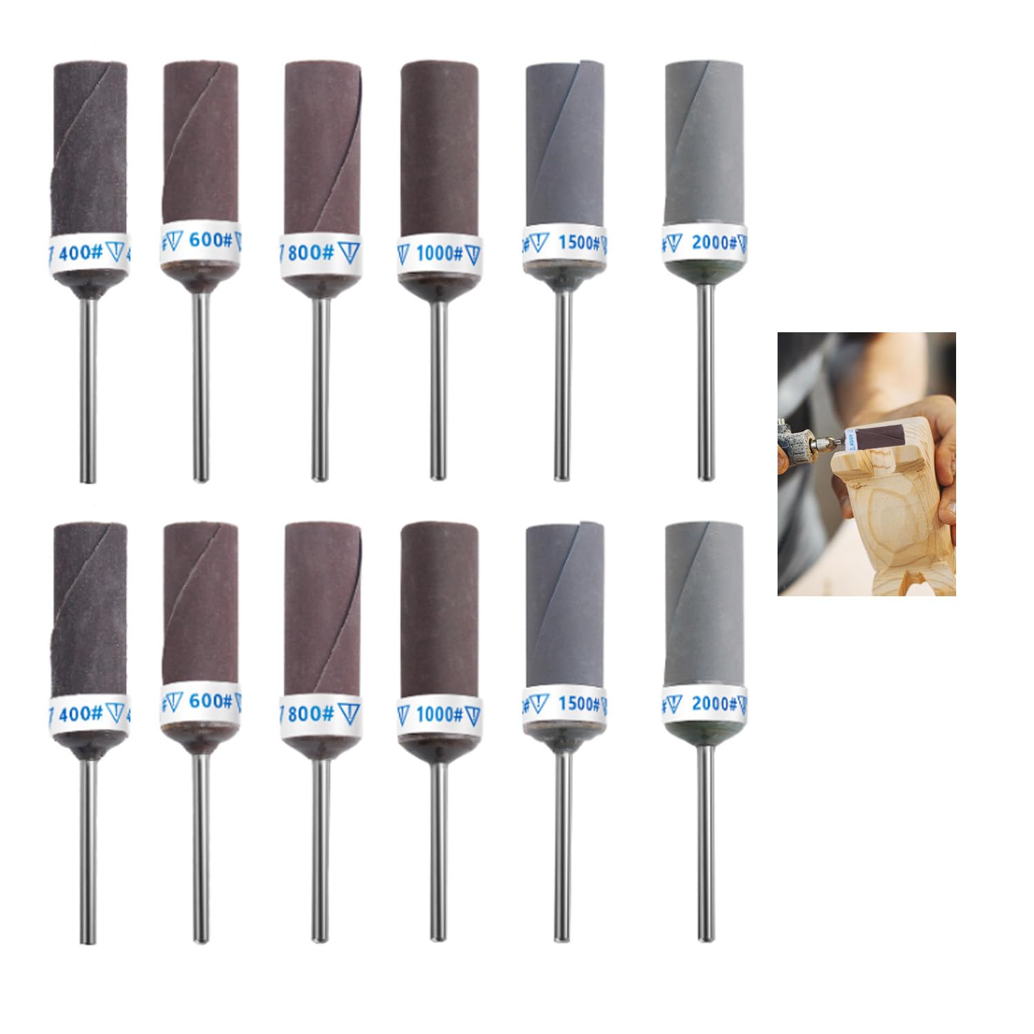 12pcs Sanding Sticks, Sanding Drums for Dremel, 400/600/800/1000/1500/2000 Sanding Drums for Dremel Rotary Tool, Sanding Drums for Drill Accessory, Sanding Bits for Wood Metal Grinding Polishing