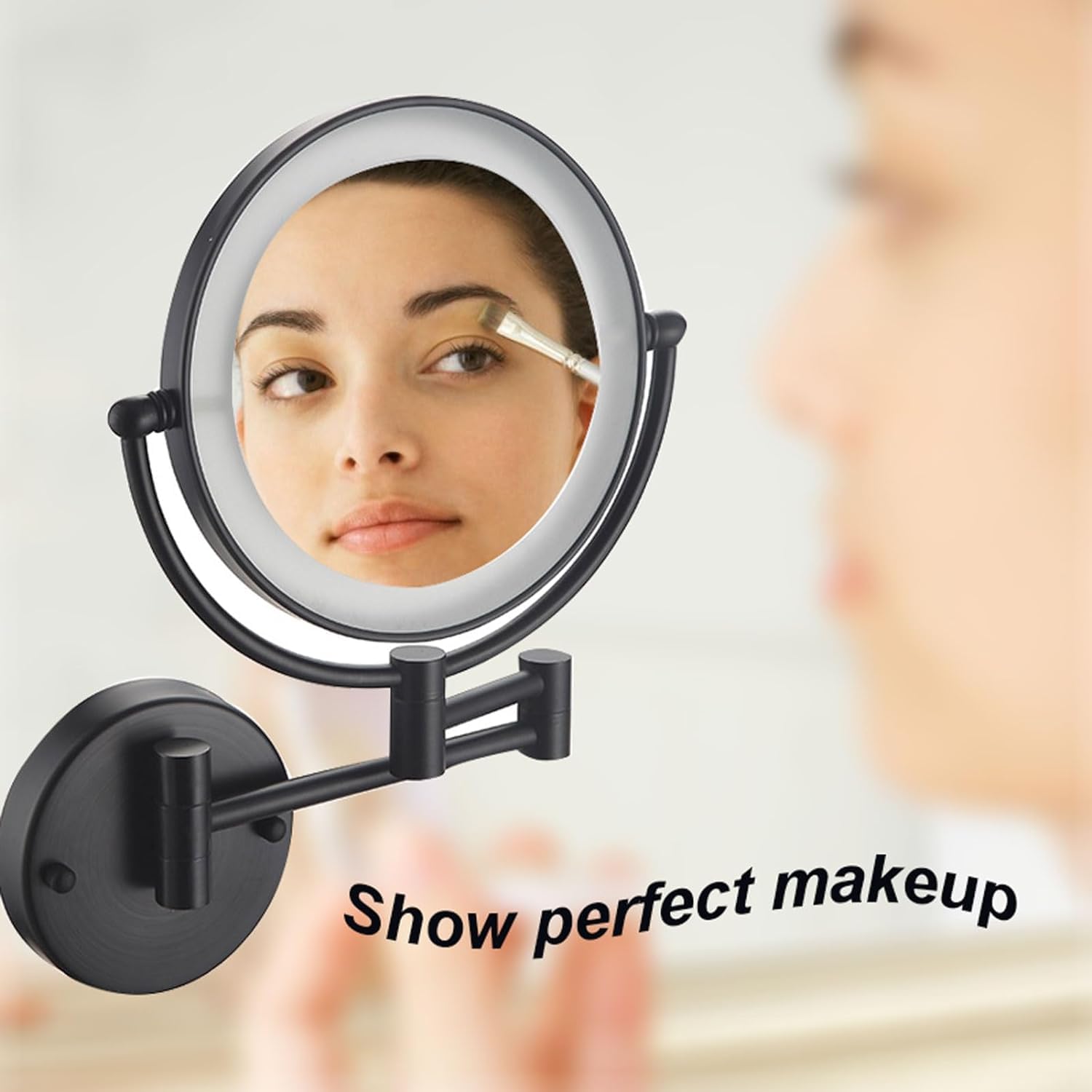 Genérico Espejo de Maquillaje Iluminado montado en la Pared Recargable con Aumento 10X, Brillo y Altura Ajustables, rotación de 360°, Espejo de Aumento con luz para Mujeres Carga USB