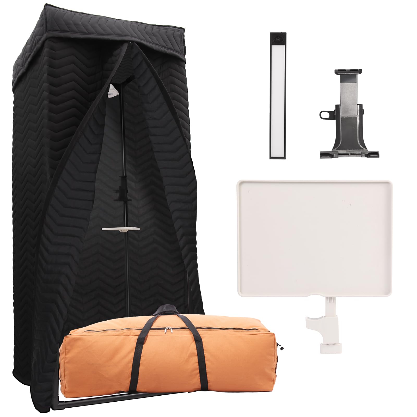 Portable Vocal Booth - Studio Grade Echo-Free Recording Booth for Voiceover, Podcast & Singing, Home Studio/Sound Isolation Booth with Light & Travel Bag (ZIGZAG-BLK, L)