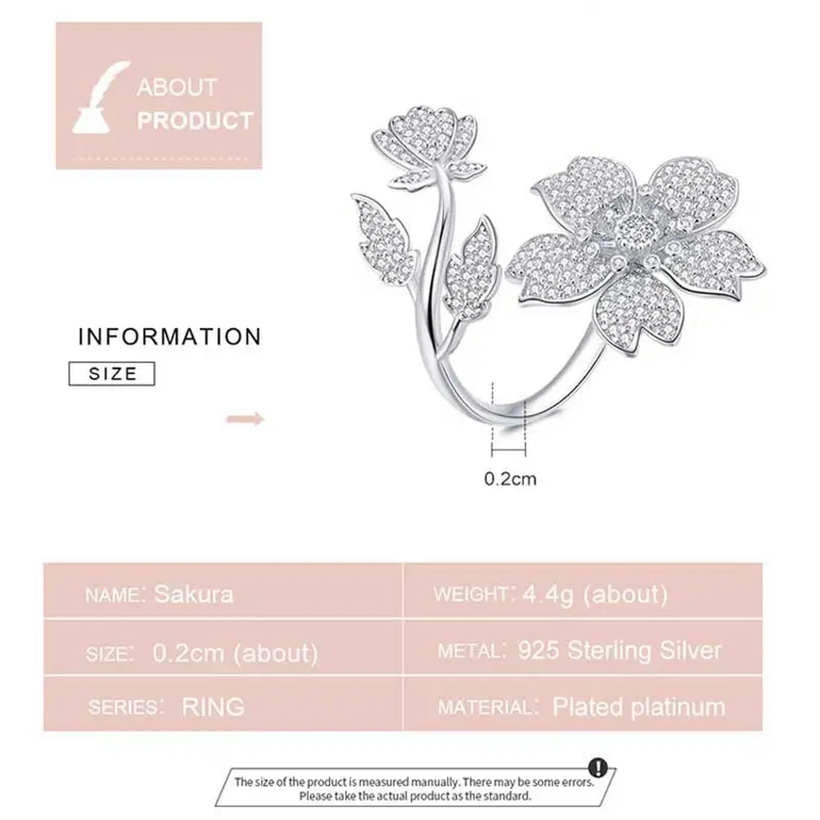 Anillo De Plata De Ley 925 Con Apertura De Sakura Y Flores, Ajustable, Para Mujer, Joyería Fina De Circonita