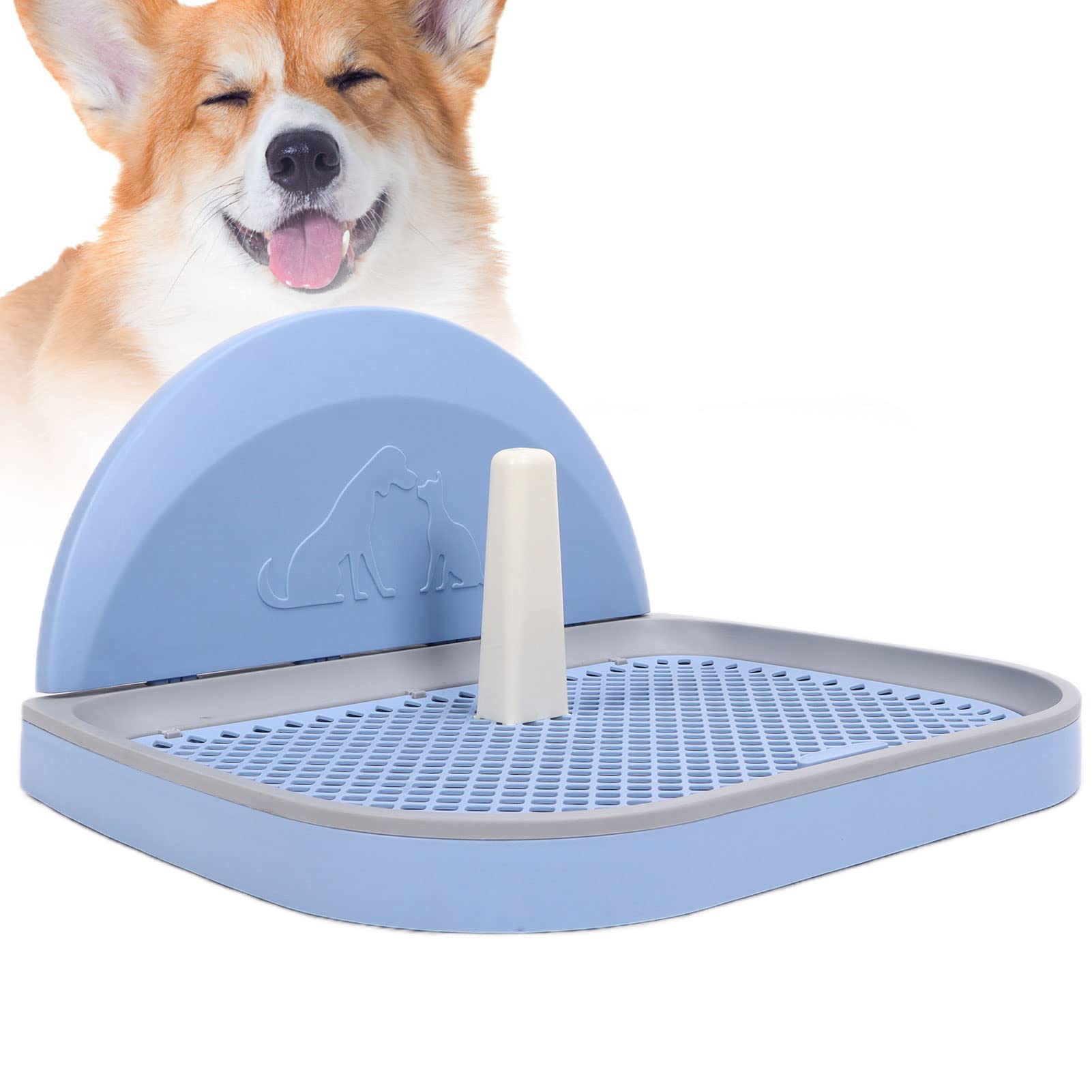 Pssopp Formation de Chien Toilette Chien Pot Clôture Pot Plateau avec Couverture Murale Tapis de Formation Support Protection du Sol Support de Tapis pour Chien(Bleu)