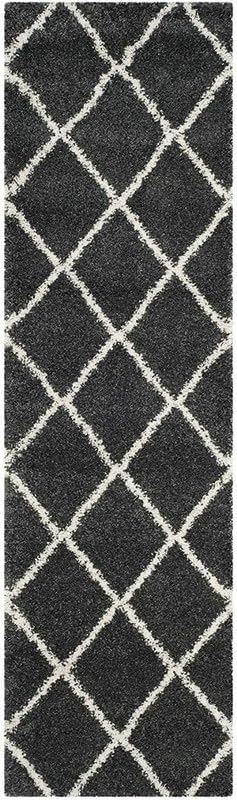 Image of FIASCO Polyester Shaggy Bedside Runner, Soft Indoor Modern Shaggy, Soft Rugs for- Living Room, Dinning Room, Office, Bedroom & Hallway Carpet Rugs Size 5X8 Grey Box