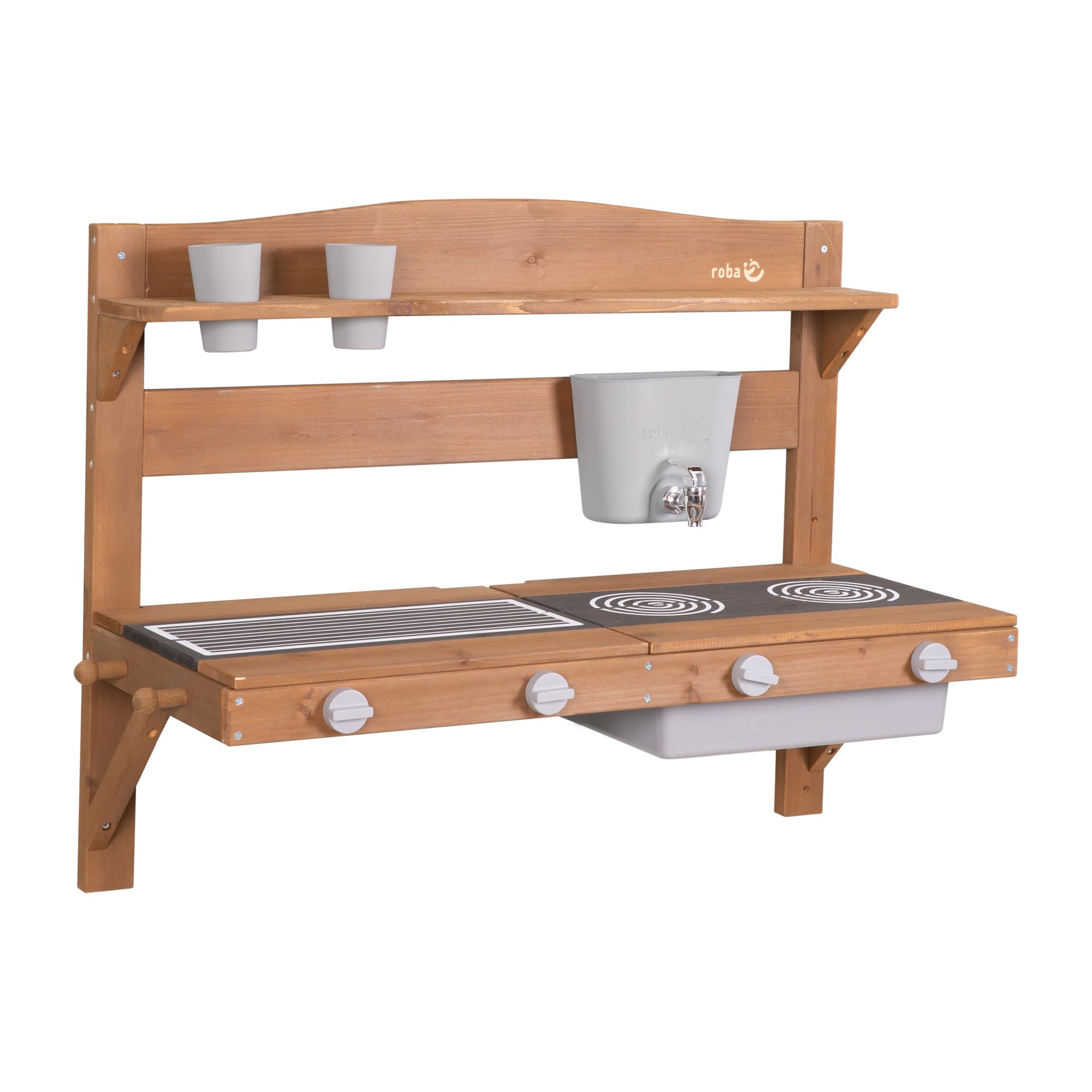 roba Cucina Giocattolo da Esterno da Appendere - con Accessori - Resistente alle Intemperie - Regalo di Compleanno, Natale - Legno Certificato FSC - Teak Naturale Chiaro