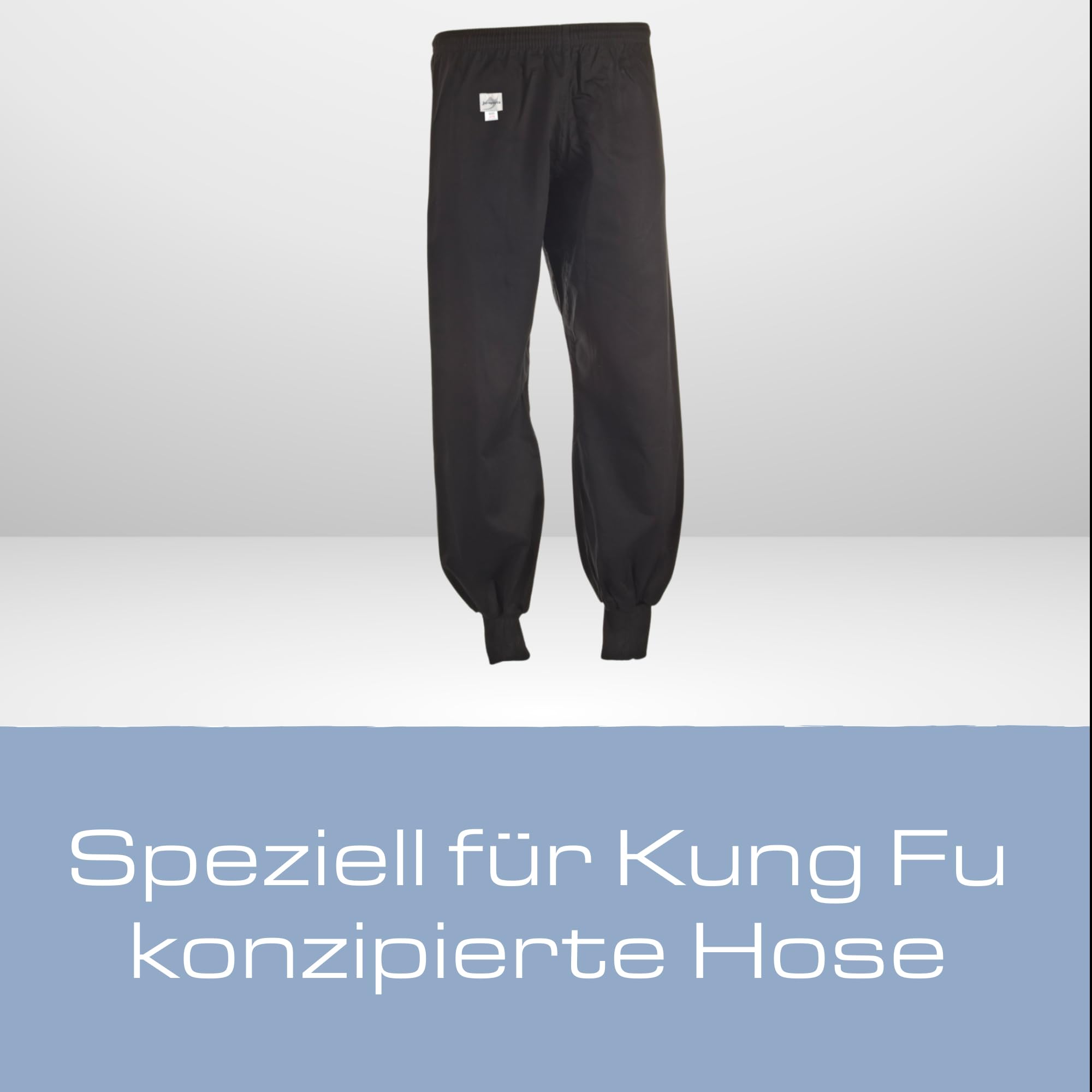 Ju-Sports Kung Fu Hose Herren & Damen schwarz - Leichte Hose mit Gummizug mit Zusatzschnürung, 100% Baumwolle, Mit klassischem Kung Fu Bündchen