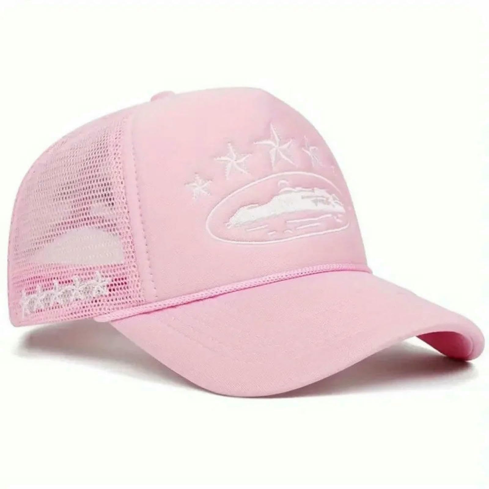 Cappello da Baseball Camionista Ricamato con Stella Unisex Berretto in Rete Traspirante Parasole Hip-Hop Regolabile per Uomo Donna Casual All'aperto-Rosa-Regolabile