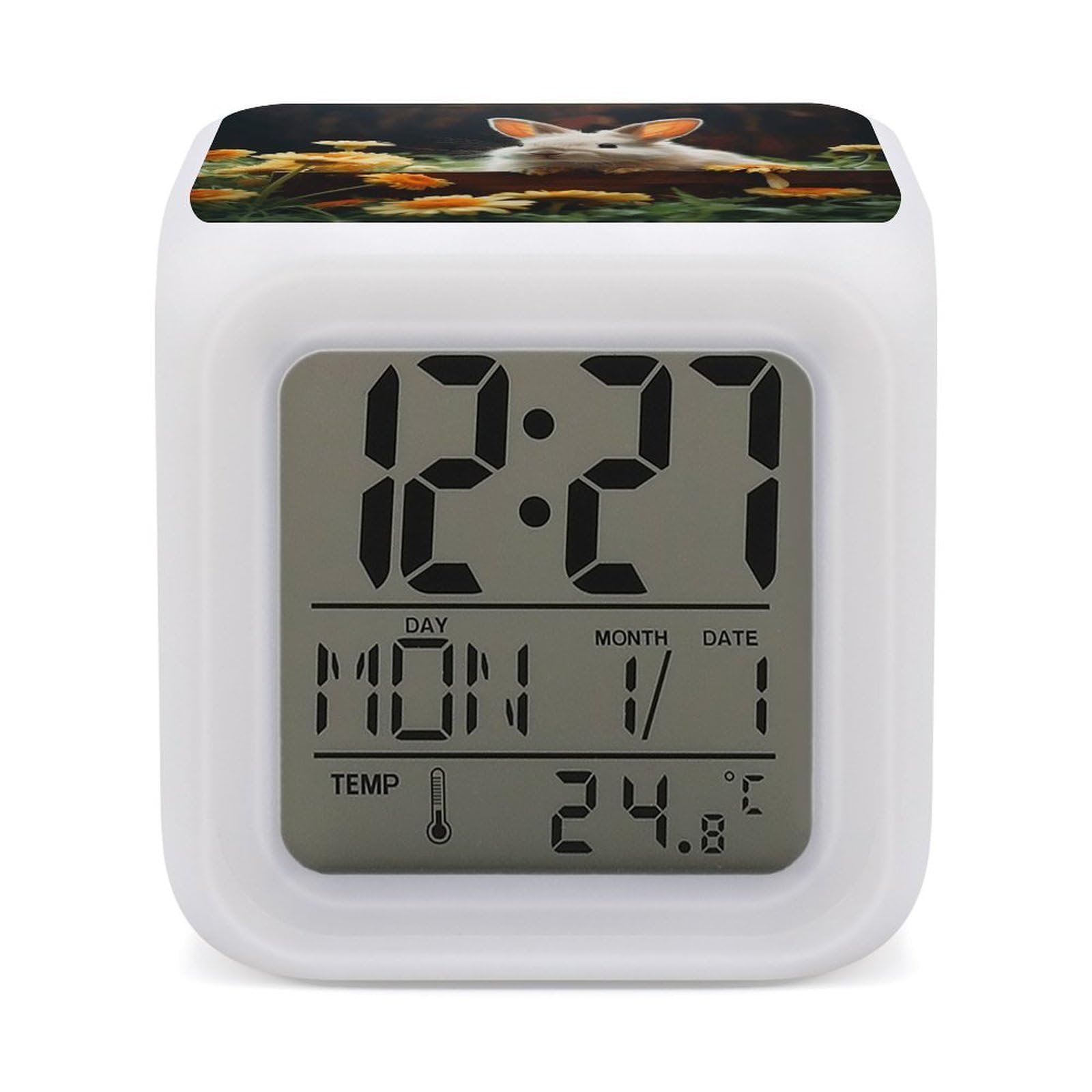 Reloj despertador digital súper fuerte de conejo con luz LED para niños difíciles de despertar