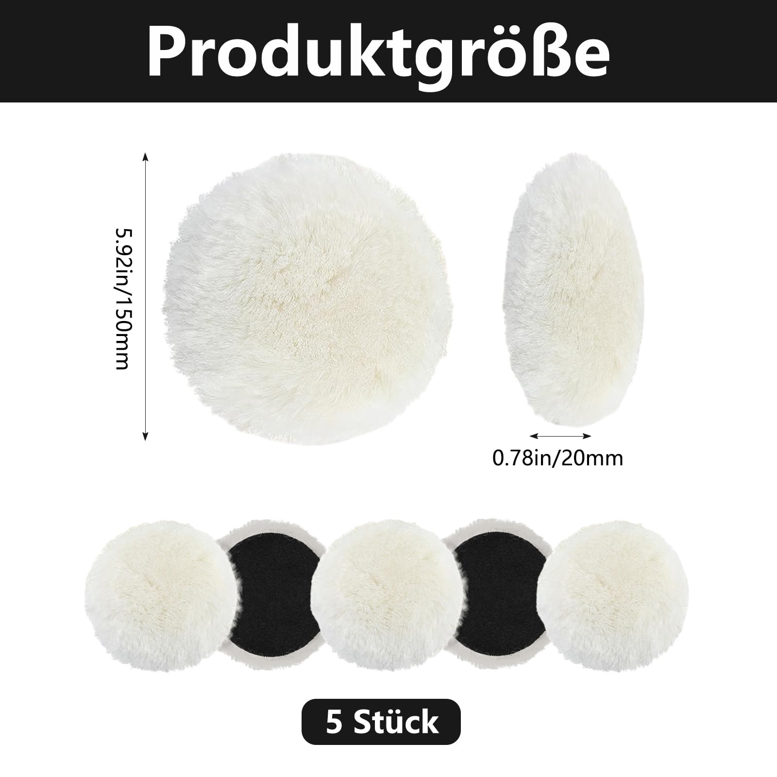 5 pezzi tamponi lucidanti da 150 mm, dischi in lana d'agnello, cuffia di lana tampone lucidante, tampone di lana tampone di lana cuffie lucidanti in pelle d'agnello per auto, fari auto, pavimenti