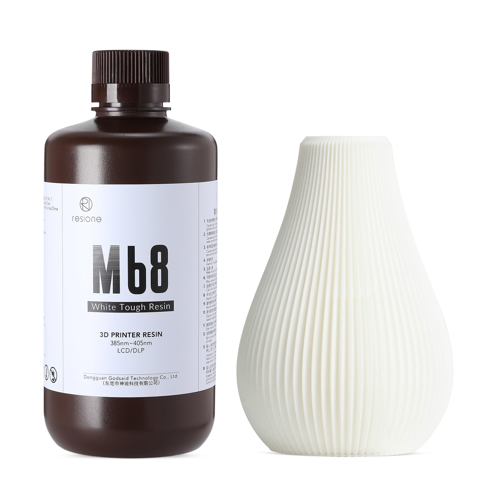 RESIONE M68 Resina para Impresora 3D Tipo ABS, Resina 3D Rígida y Resistente No Frágil, Alta Precisión para Impresión 3D LCD/DLP/MSLA UV 385-405 nm (Blanco 1000g)