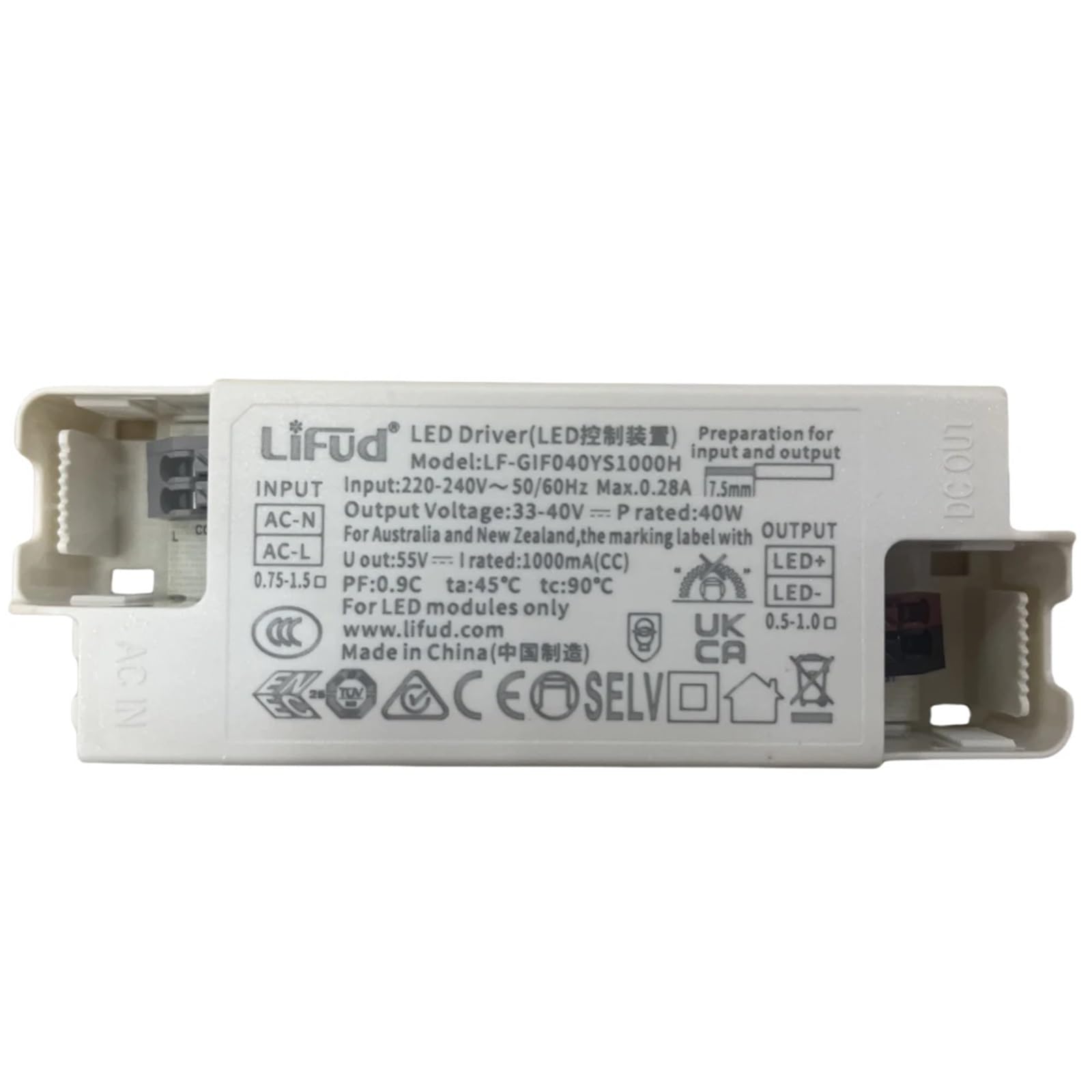 Driver LED 1000mA de corriente constante 40W para focos de carril y paneles LF-GIR040YS1000H