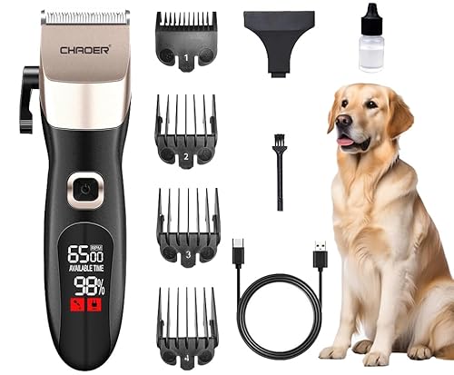 AiYouMi Dog Clippers For Grooming with LCD Screen,4 Combs,4Speed Adjustable,Low Noise Cordless Trimmer,Stainless Steel Blade For Cats,Dogs,USB-Type-C Charging