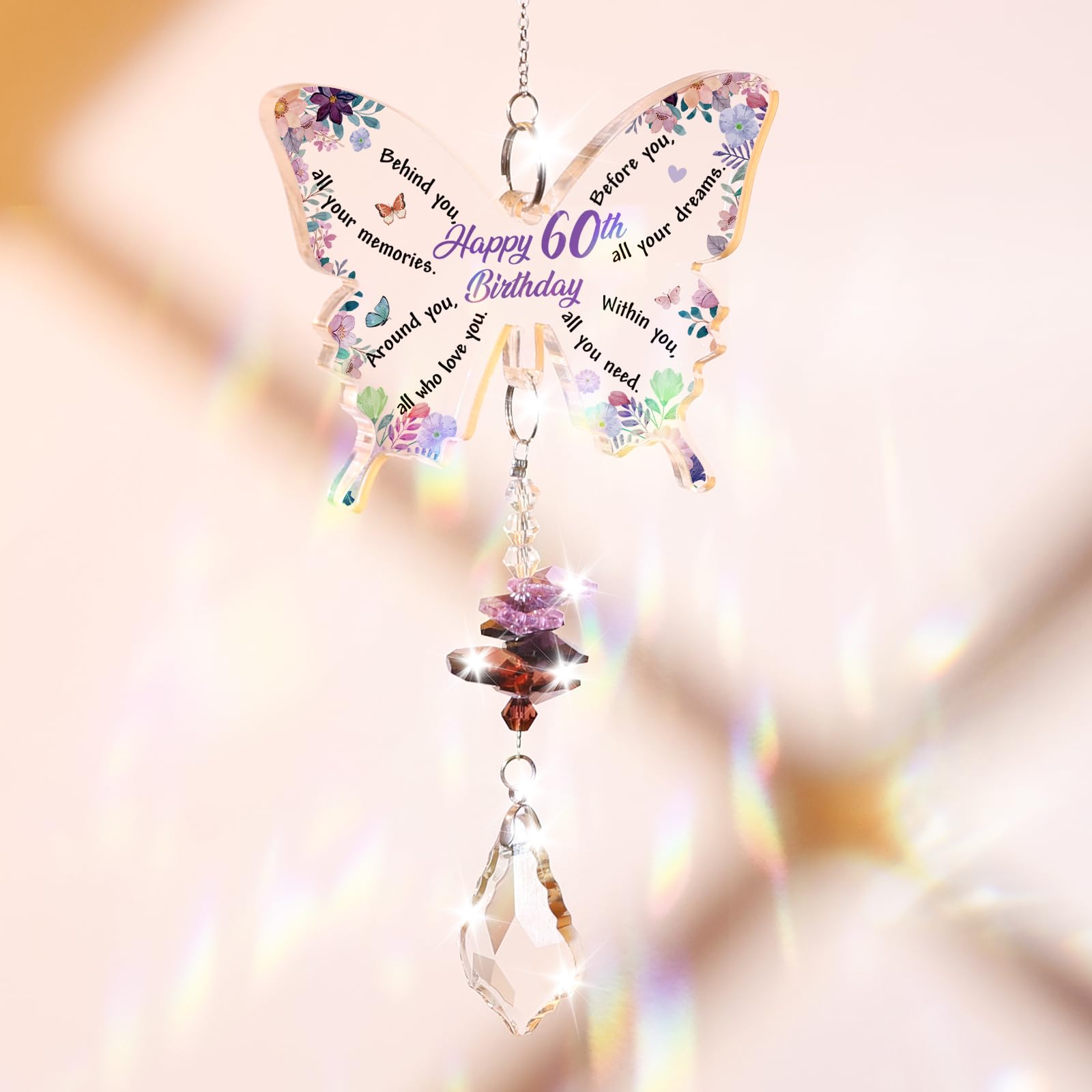 Funnli 60th Birthday Gifts for Women Crystal Suncatcher, 60th Birthday Decorations for Woman, 60 Year Old Bday Gift for Friends Sister Mom Grandma Window Hangings Home Decoration