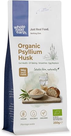 Wholefood Earth Organic Psyllium Husk 250g Raw | Vegan | GMO Free | High Fibre | High Protein | Certified Organic