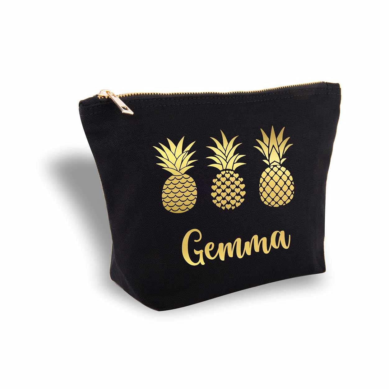 Personalised Makeup Bag, Metallic Pineapples by printing corner (Large)