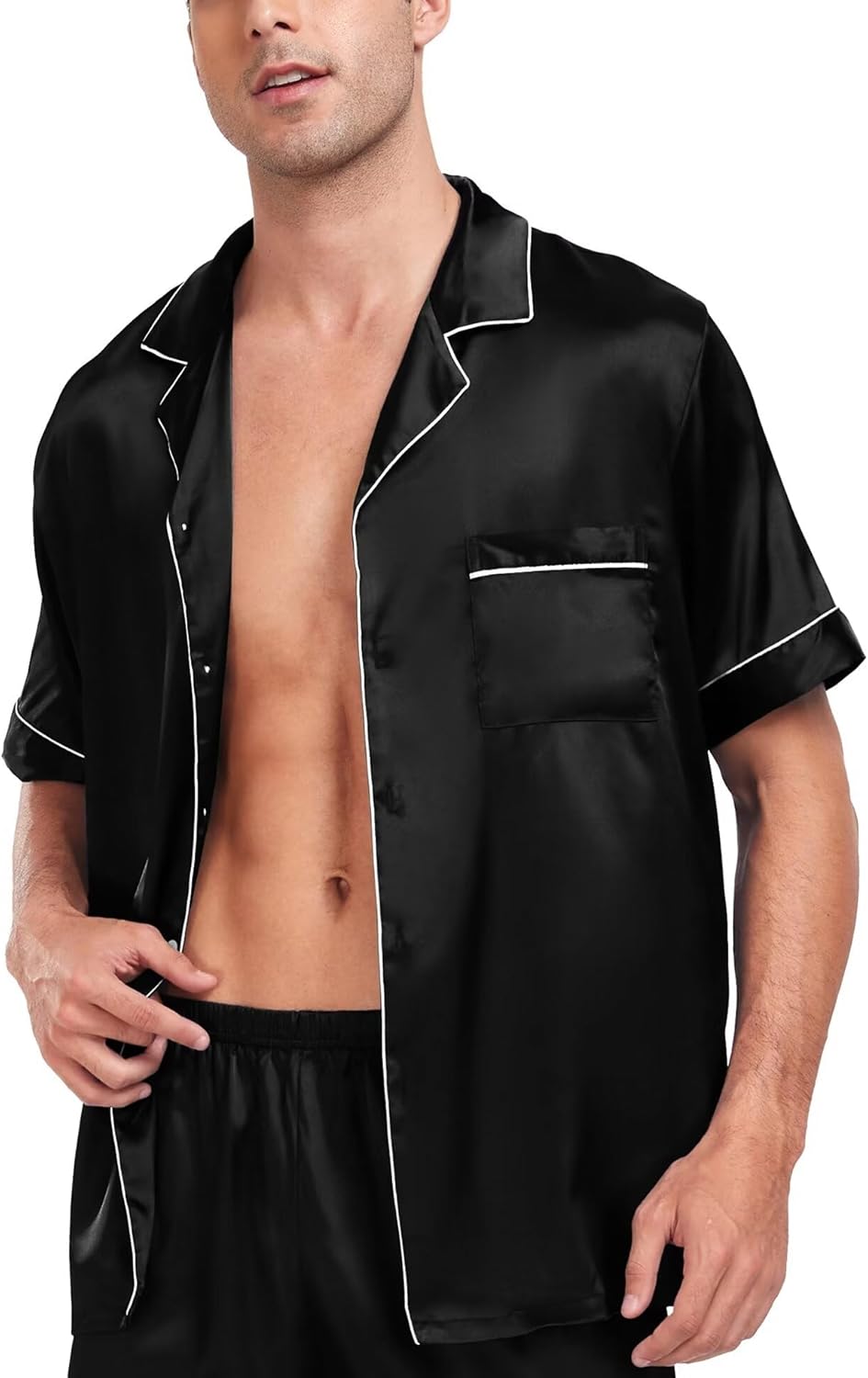 SWOMOG Couple Matching Pajamas Sets Women & Men Button Down Silk Pjs Men Short Sleeve Soft Lounge Sets 2 Pcs Loungewear - Image 2