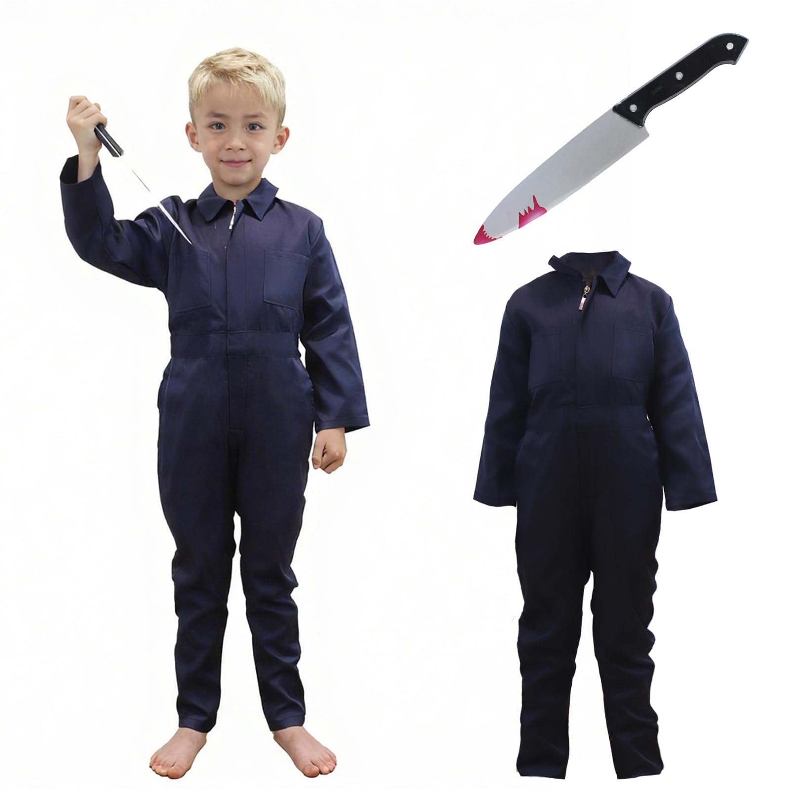 VZQI Kids Coveralls for Boys Navy Coveralls Mechanic Suit Halloween Lightweight Coveralls Jumpsuit with Plastic Knife M