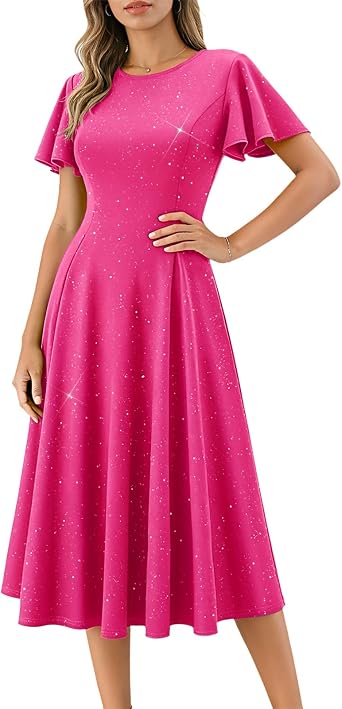 HomRain Womens Sequin Formal Dresses Wedding Guest Cocktail Party A-Line Flare Sleeve Gowns