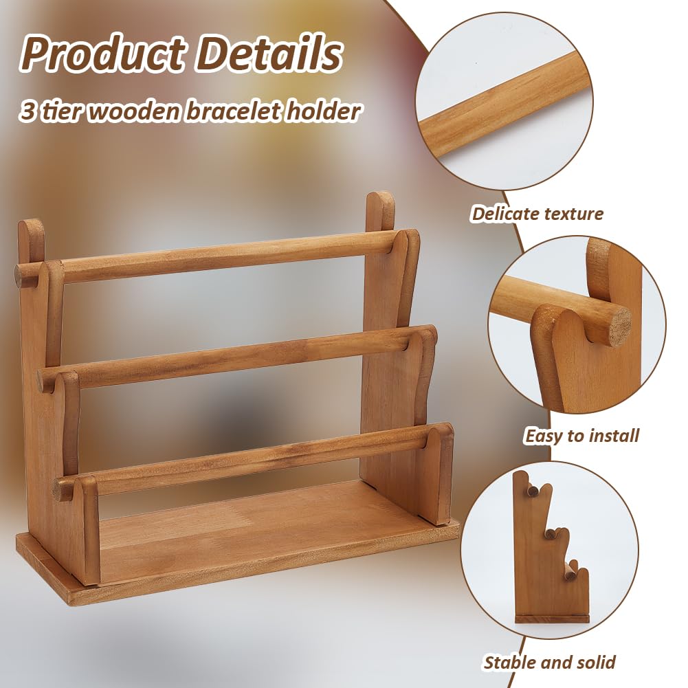 FINGERINSPIRE 3 Livelli Porta Braccialetti in Legno Peruviano Espositore per Braccialetti e Accessori per Gioielli Supporto