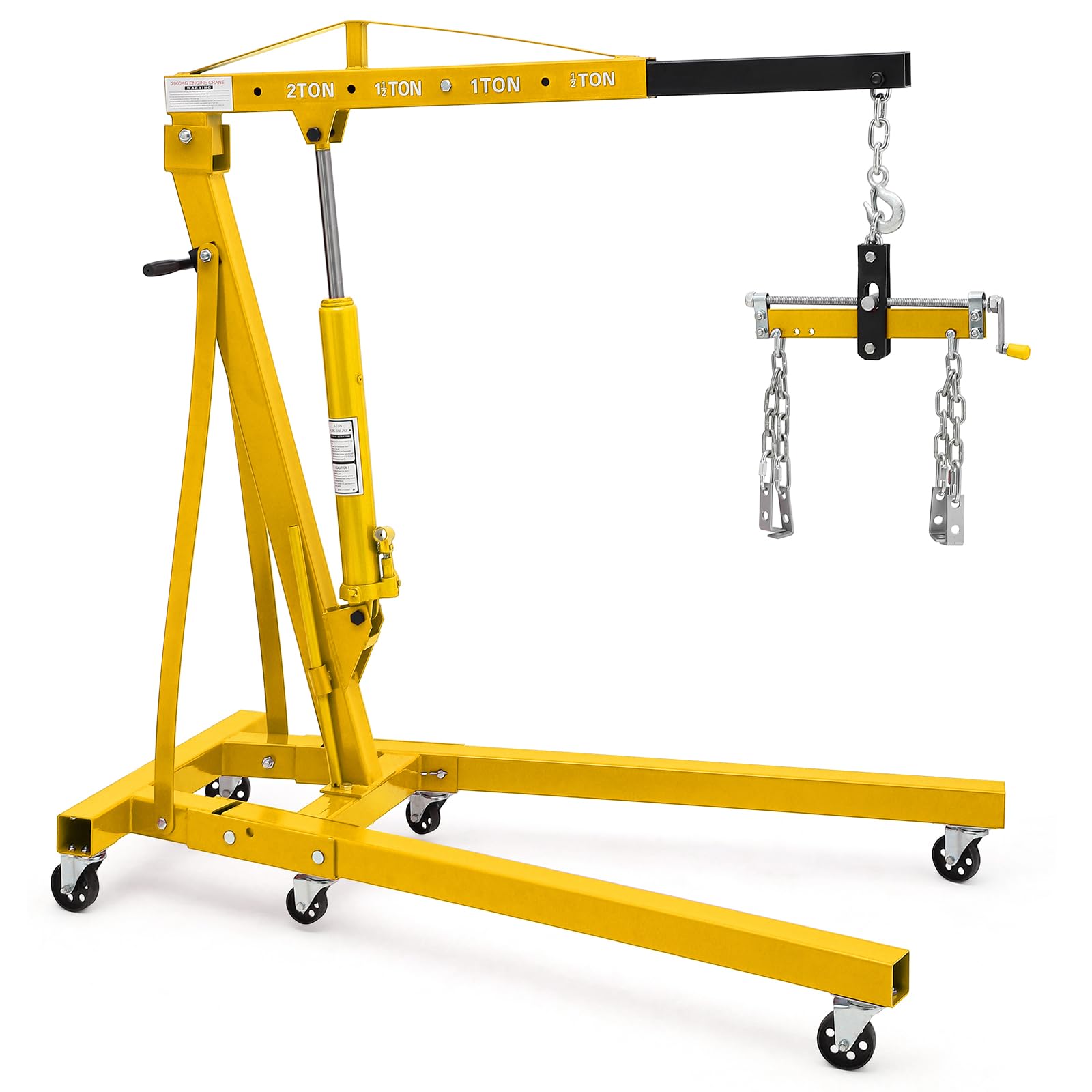 DEXSO 2 Ton Folding Hydraulic Engine Hoist with Lever, Folding Engine Shop Crane Hoist Lift, Heavy Cherry Picker with 6 Wheels for Garage, Workshop,Gold