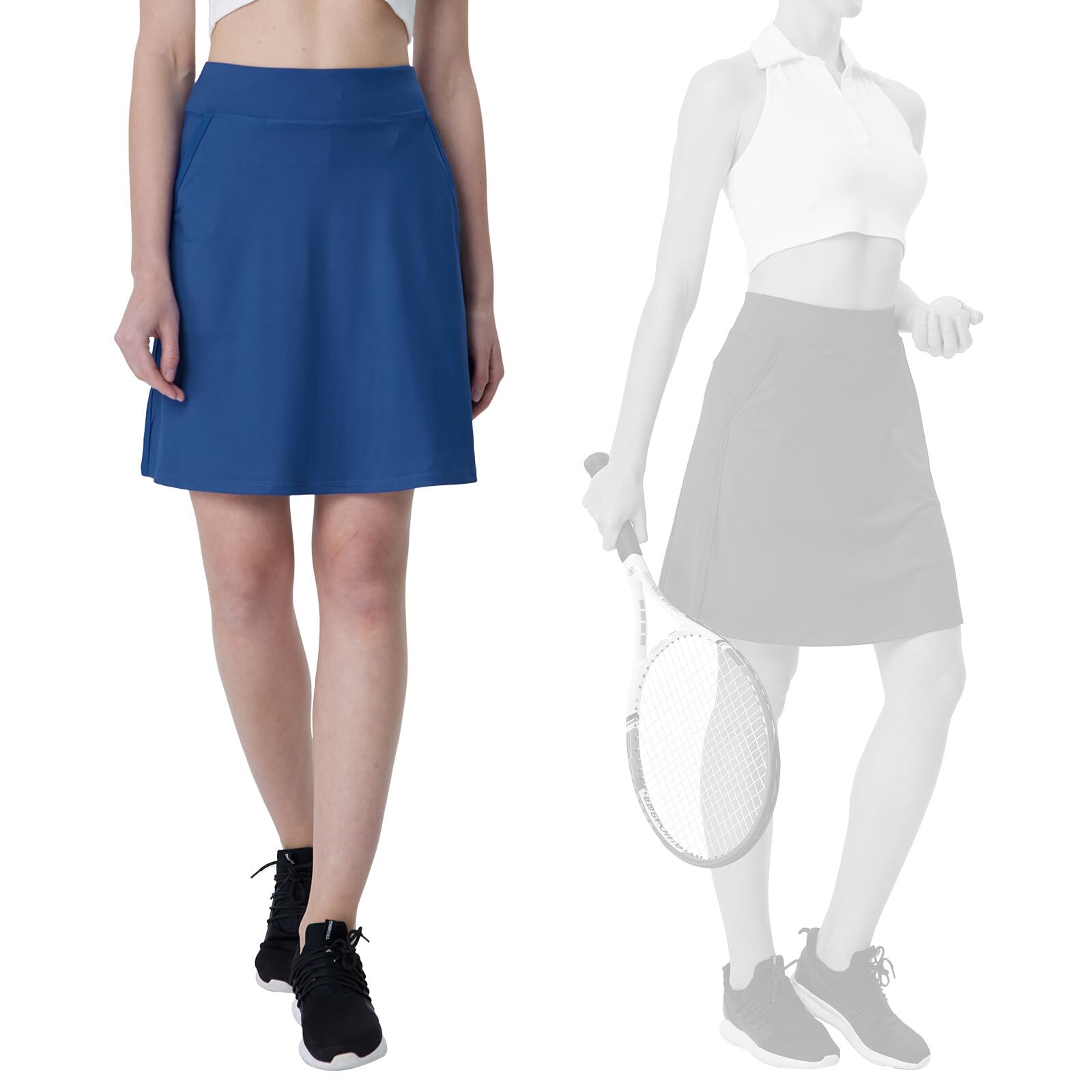 Skort damska spódnica do kolan, aktywna spódnica turystyczna ze spodniami wewnętrznymi, spódnica tenisowa z kieszeniami, letnia spódnica sportowa, rozcięcie po bokach, spódnica Skort,