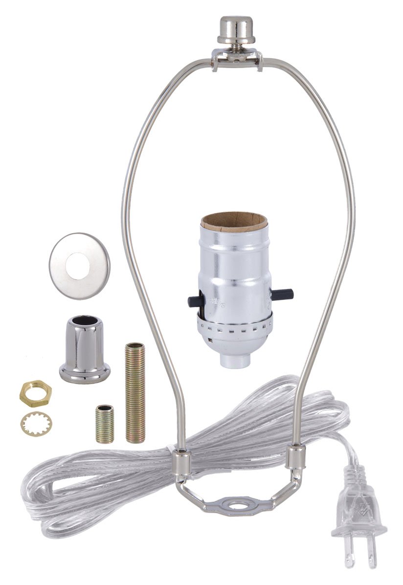 B&P Lamp® Nickel Plated Finish Table Lamp Wiring Kit with a 9 Inch Harp and Push-Thru Socket