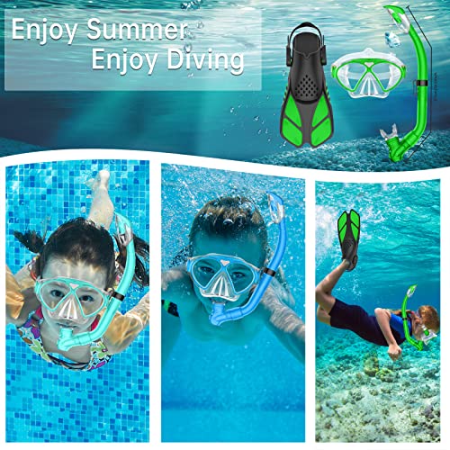 Kids Mask Fin Snorkel Set For Children Boys Girls Dry Top Snorkel Diving Flippers Snorkeling Gear Panoramic View Diving Mask With Gear Bag For Snorkeling Swimming Scuba Diving Training #TOP5