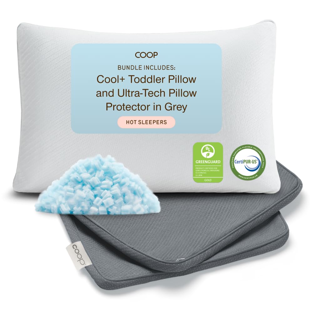 Coop Sleep Goods Cool+ Cooling Toddler Pillow + Ultra-Tech Waterproof Pillow Protector Grey Bundle