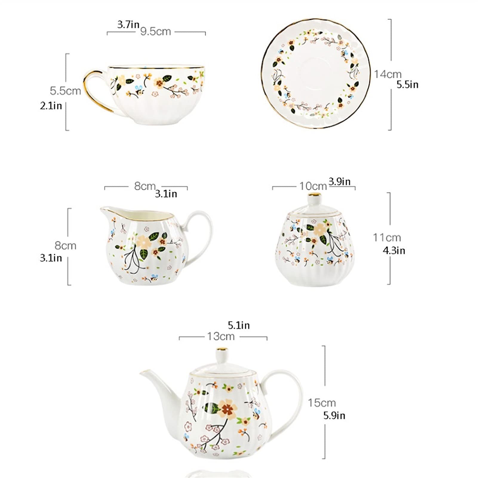 Tazze da caffè Serie di tazza di caffè in ceramica Serie, 6 tazze e piattini, caffettiera, zuccheria, Brocca di latte (senza cucchiaino e caffettiera) Phnom Penh Pener Pomeriggio Tè in Pomeriggio Set