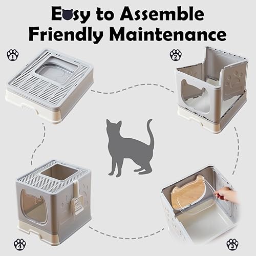 Miniatura 9 de Vealind Caja de arena cubierta con tapa, caja de arena pequeña para gatitos de entrada baja con cuchara y cepillo, caja de arena de entrada superior